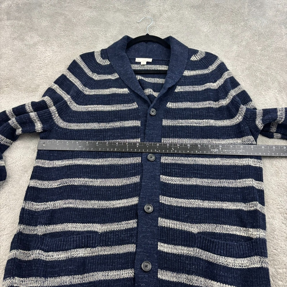 VTG Gap Shawl Cardigan Sweater Mens XL Navy Blue Stripe Preppy Chunky Schoolboy - Picture 14 of 16
